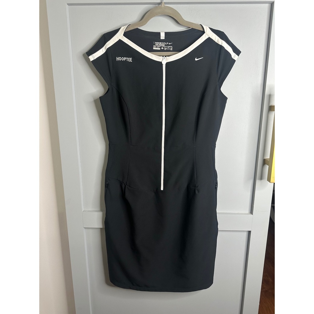 Nike Golf Tour Premium DriFit Black Short Sleeve Zip Golf Dress Womens M Hooptee
